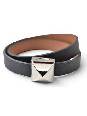 Hermes Bracelet Bangle Medallion Infini Double Tour T2 Black Silver Leather